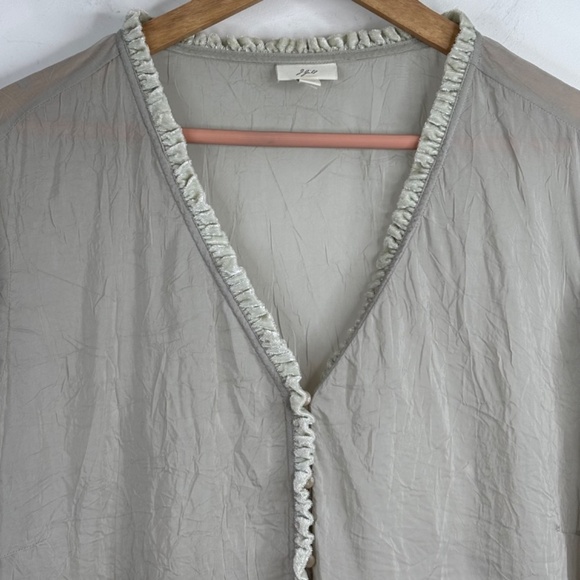 J Jill Blouse XL Short Sleeve Button Velvet Trim Sage Green Fairy Boho Lagenlook - Picture 4 of 9